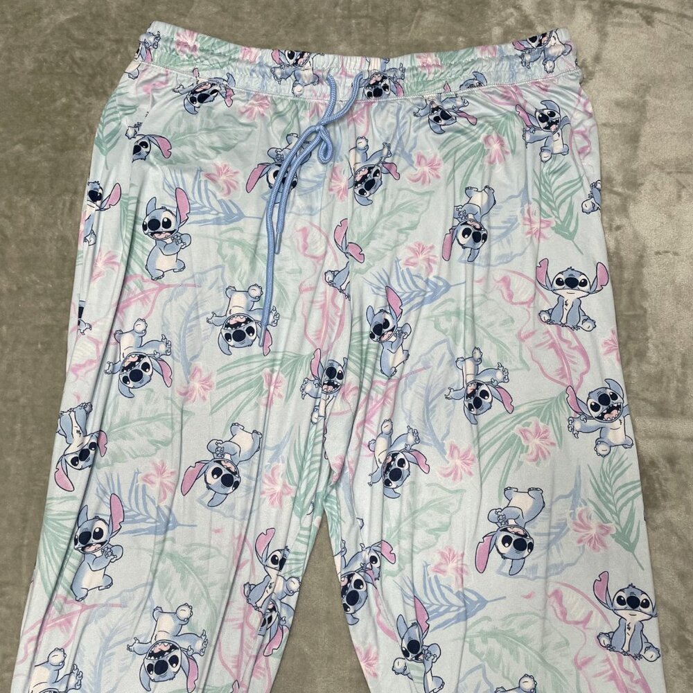 Disney Lilo & Stitch Blue Tropical Floral Jogger Pajama Pants Size 3X( 22W/24W) - Picture 3 of 9